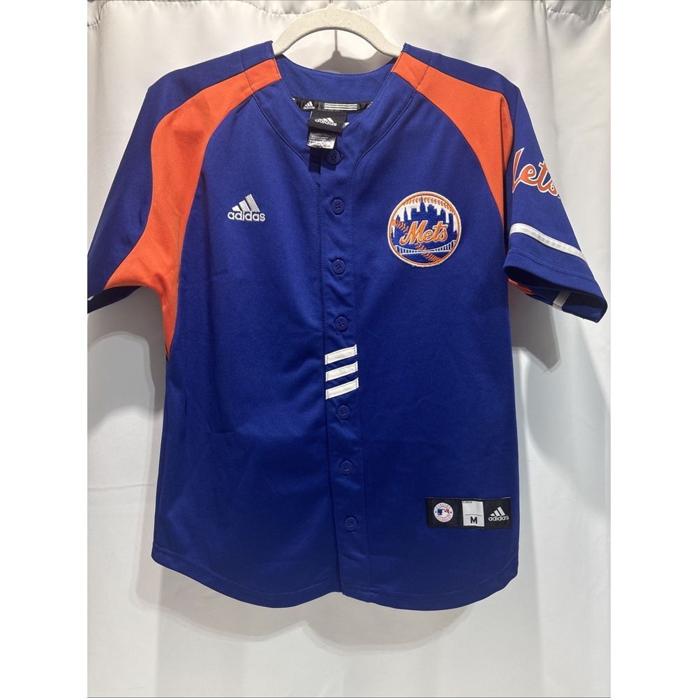 Adidas NY Mets Jersey Youth Size M 10-12 Baseball Official Patch